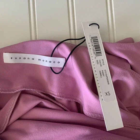 Susana Monaco Ruffle V Strap Dress Womens XS Pansy Pink Fit Flare Swing NWT - Picture 8 of 8